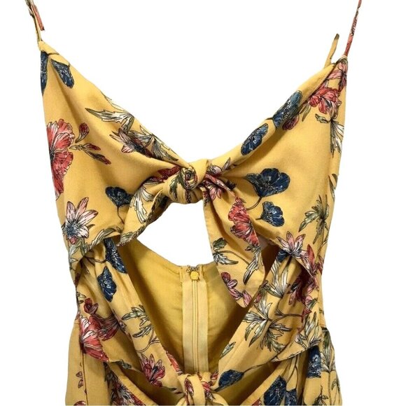 Lush  Women's Yellow Floral Beachy Romper w/ Cutouts Double Tie Front Size Small - Picture 4 of 12